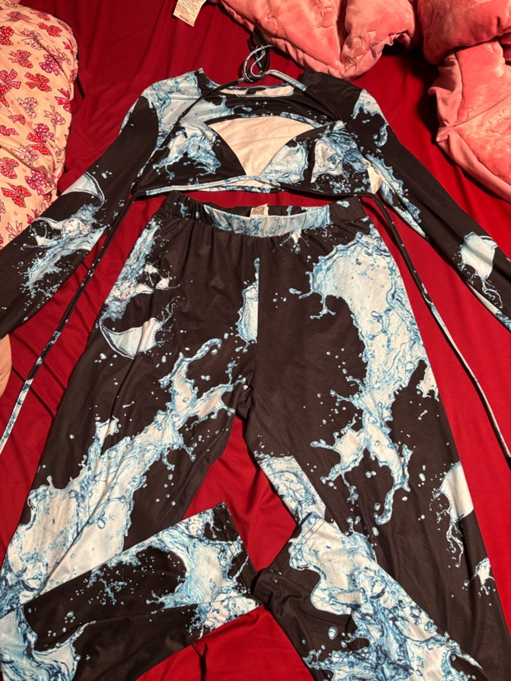 SHEIN Black and Blue Water Splash Two-Piece Jumpsuit Romper Set